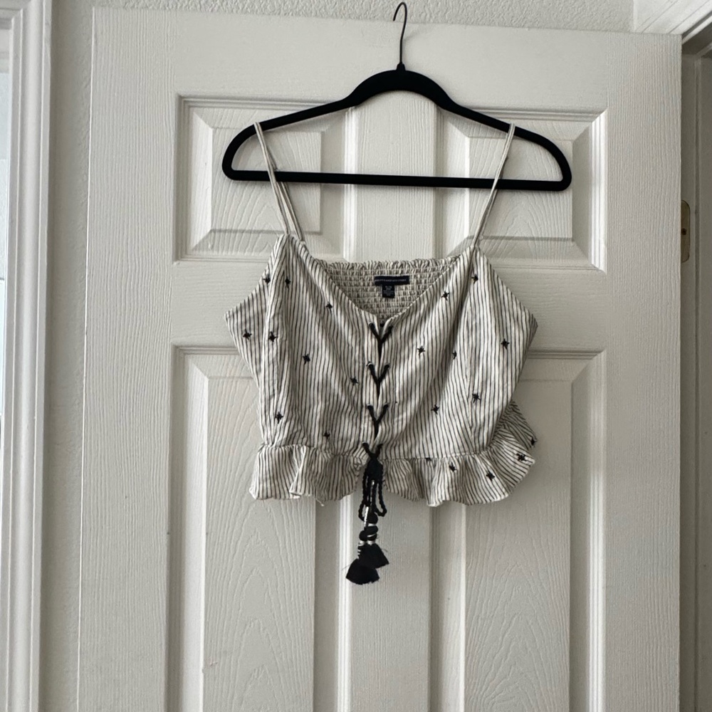American Eagle Outfitters Black and White Striped Cropped Camisole